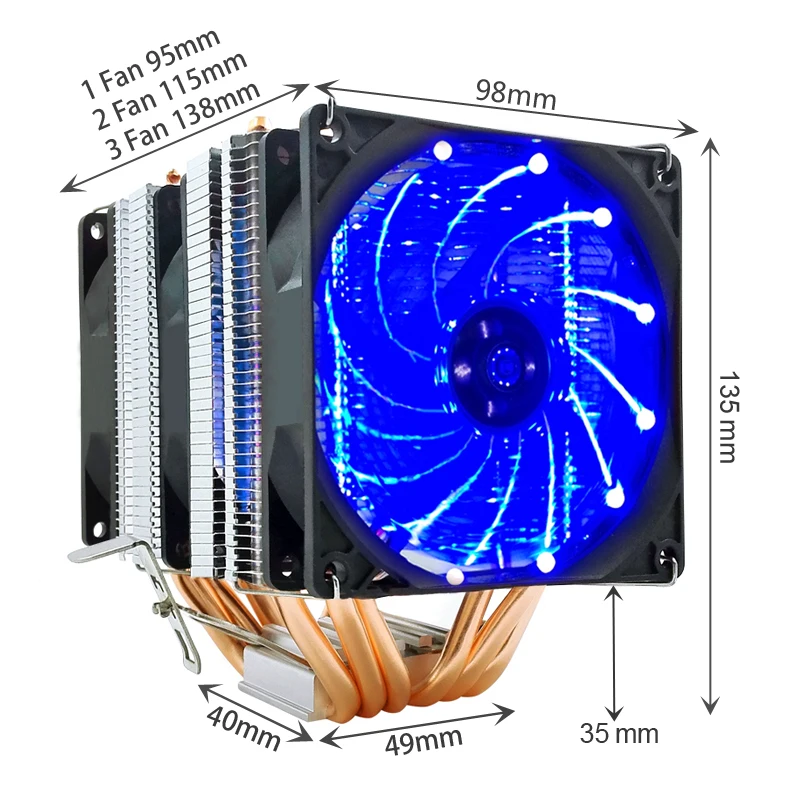 
SNOWMAN 6 Heat Pipes CPU Cooler 4 Pin PWM RGB PC quiet LGA 1366 