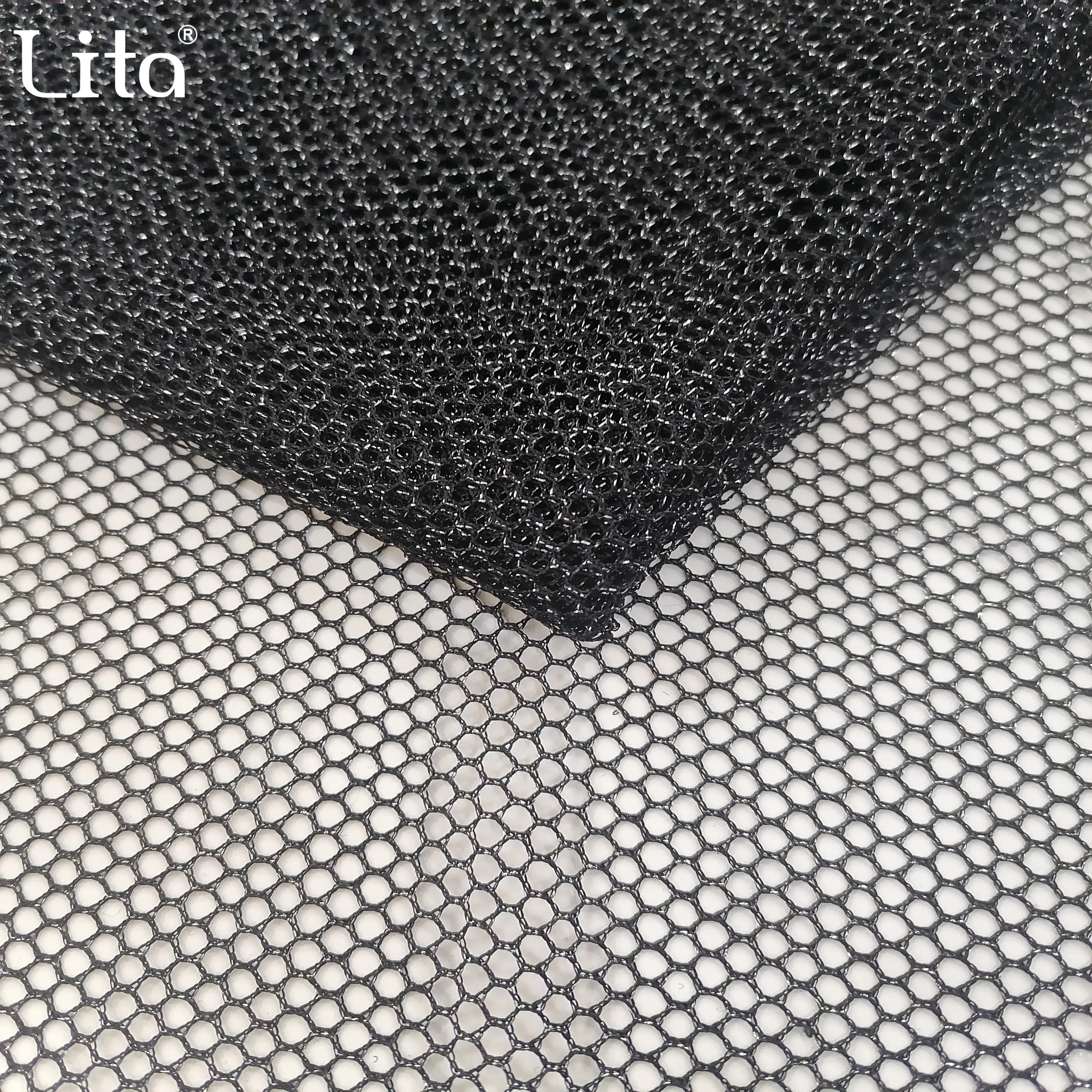 metallic mesh fabric big hole mesh  nylon net  silver fabric for garment