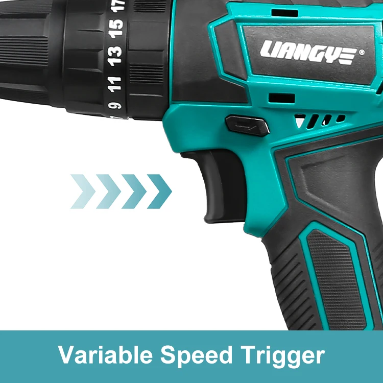 Rechargeable Lithium Battery 18V 20 Volt Cordless rechargeable battery powered drill set with 3.0A fast charger