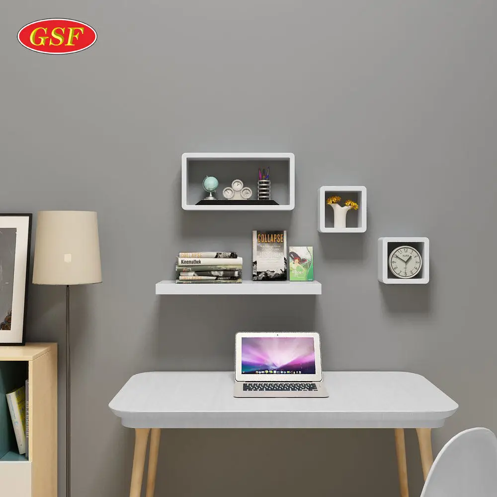 Wooden MDF decorative cube wall mount shelf living room modern wood floating wall shelf