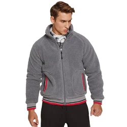 Custom logo casual winter soft warm wool fur oversized pullover sweatshirts zipper fleece jacket men