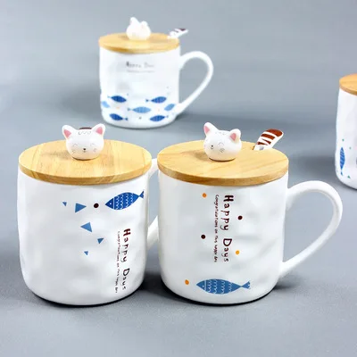 Breakfast Simple Milk Cup Children Cute Cat Cartoon Creative Ceramic Mug With Lid