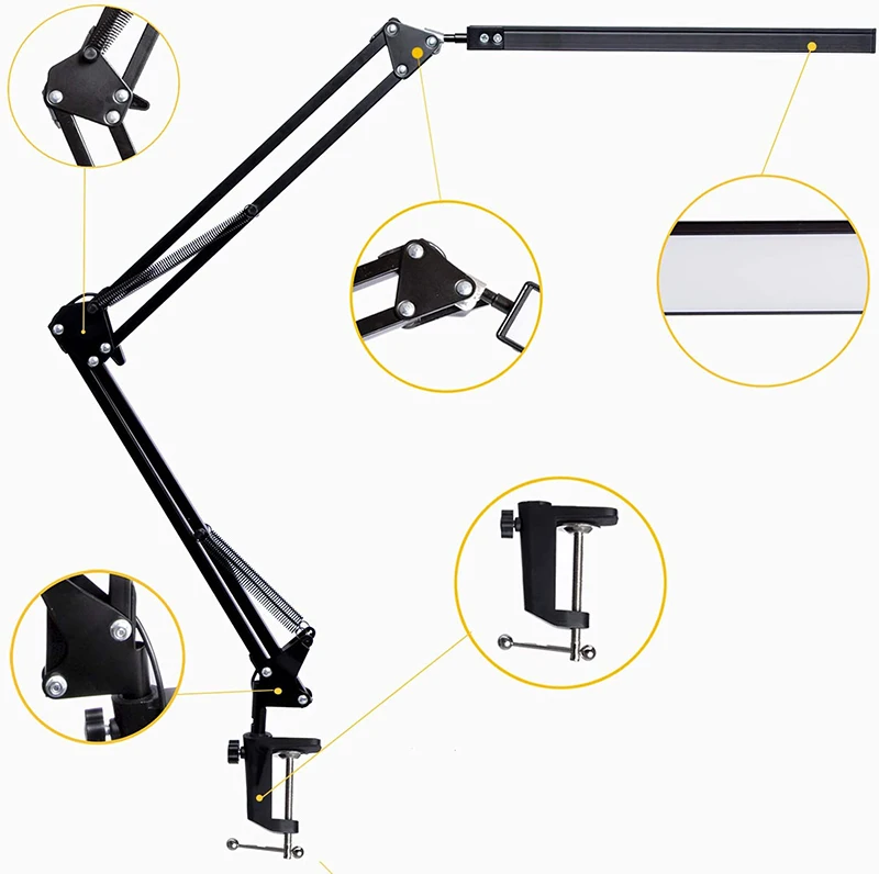 LED Desk Lamp with Clamp USB Clip-on Table Lamp Eye-Care Dimmable Reading Light Swing Arm Lamp Daylight Lamp