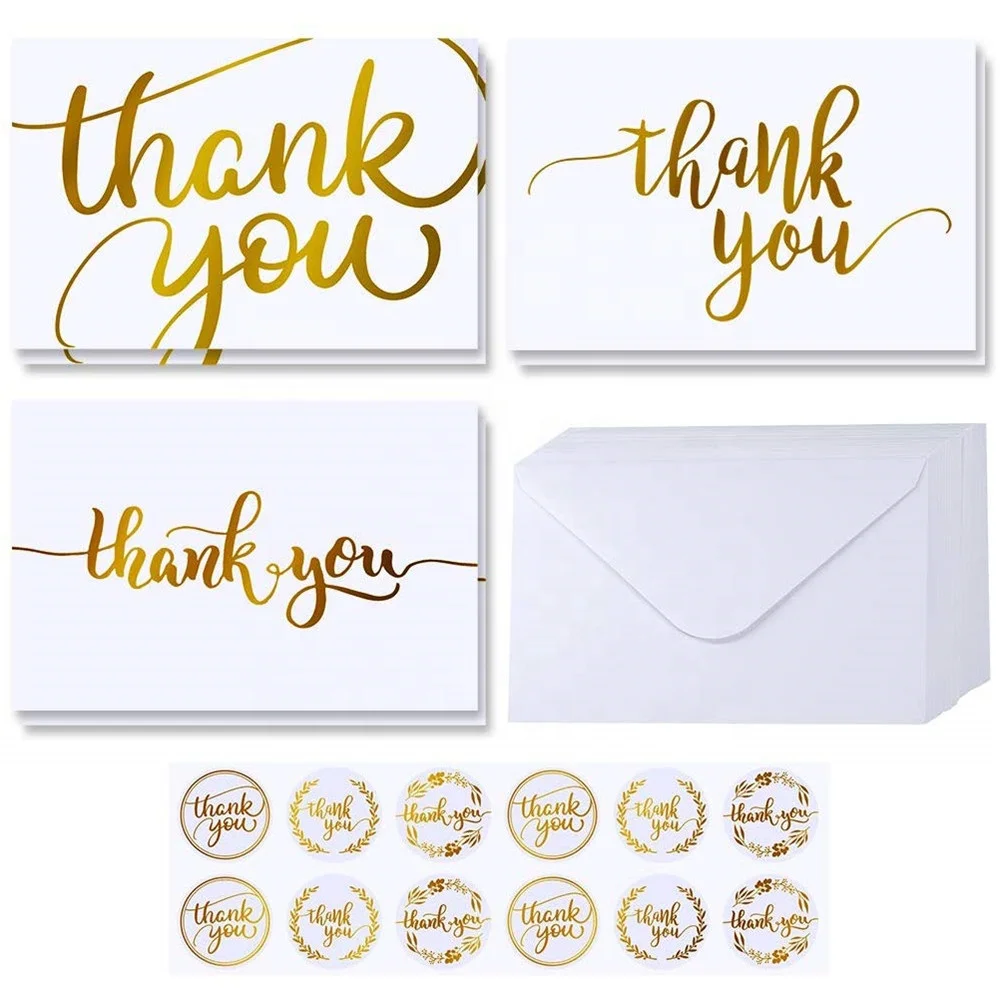 Custom Gold Foil Thank You Cards Bulk with Envelopes Stickers 3 Designs Blank Thank You Notes Greeting Cards 4x6 inches