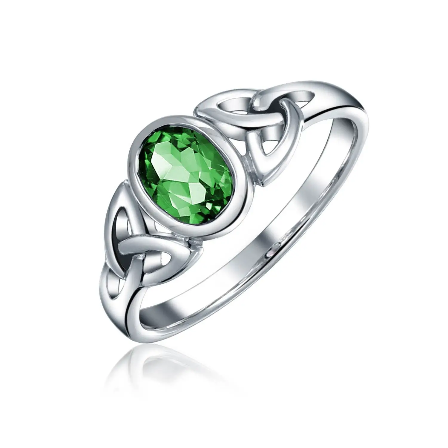 Triquetra Celtic Knot Green  Emerald Sapphire Sterling Ring For Women