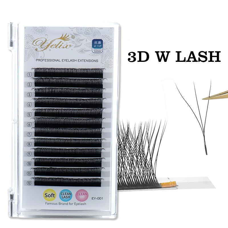 Yelix Supplier W Shaped Eyelash Extensions Vendor 0.07 C Curl 3D Effect Factory Price W Lash Extension Wholesale