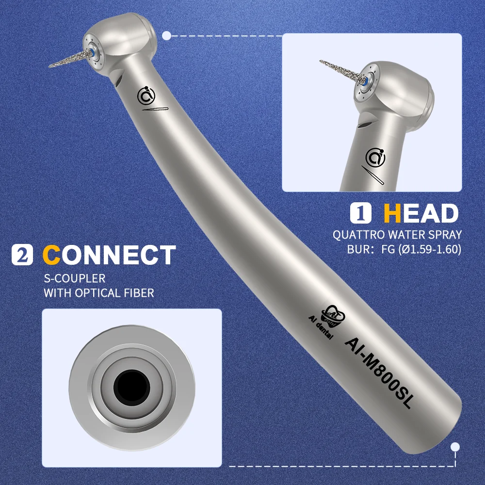 AI-M800SL 23W Power Optic Dental high speed Mini head Air turbine handpiece Titanium Body S Coupling Teeth Cleaning Equipment