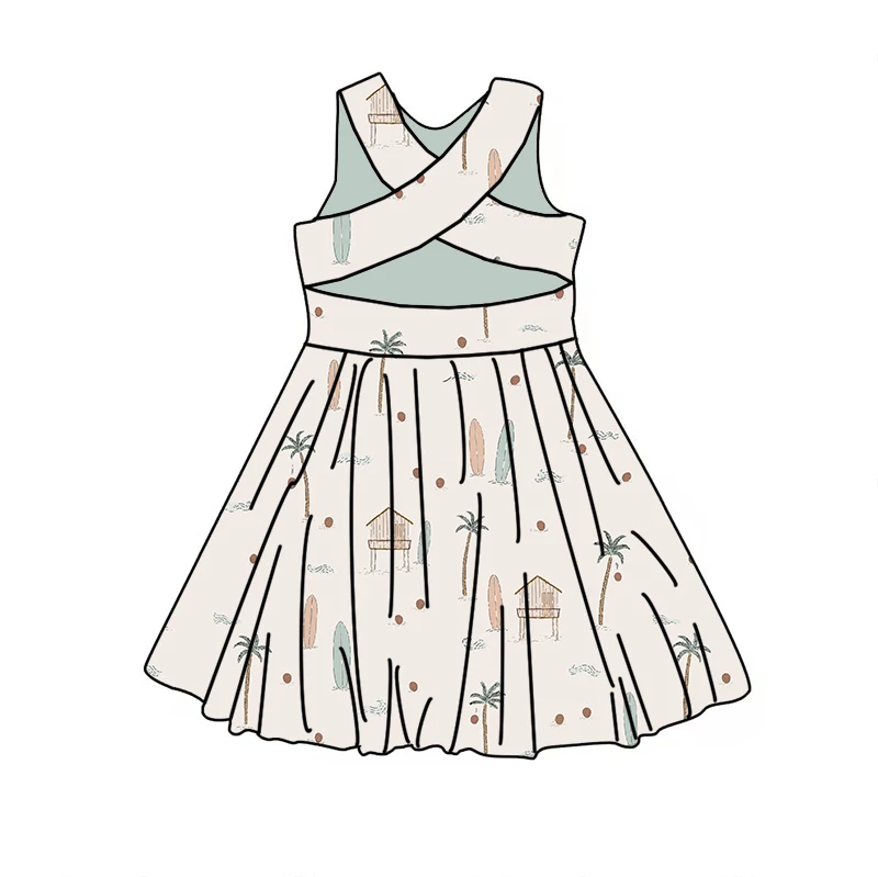 New arrival custom printed cartoon Summer Sleeveless dress Milk silk fabric comfort baby girl long dress