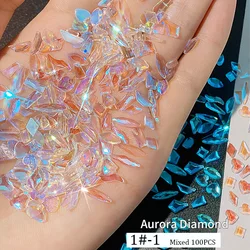 50/100pcs 3D Gems Nail Gems Art Decoration Mixed Shape Drill Aurora Nails Rhinestones Mix Crystal Nail Art Accessories