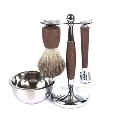 Luxury Shave Set Solid Wood Handle Shaving Razor Shaving Brush Kit For Men With Shave Stand Men Shaving Grooming Set