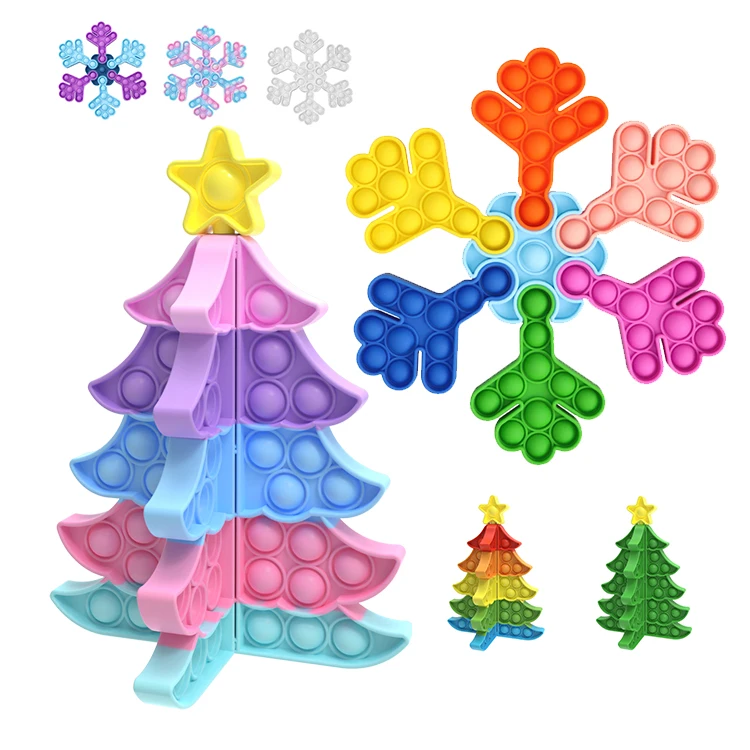Newest Creative Stitching Colorful Christmas Trees And Snowflakes Bubble Fidget Toy Christmas Fidget Popper For Christmas Fidget