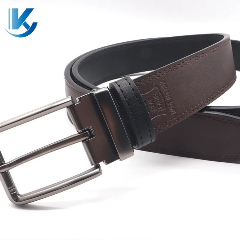 Dress Leather Belt for Man New Design 3.2CM Cognac and Black Reversible Genuine Leather Belts for Men with Rotated Buckle
