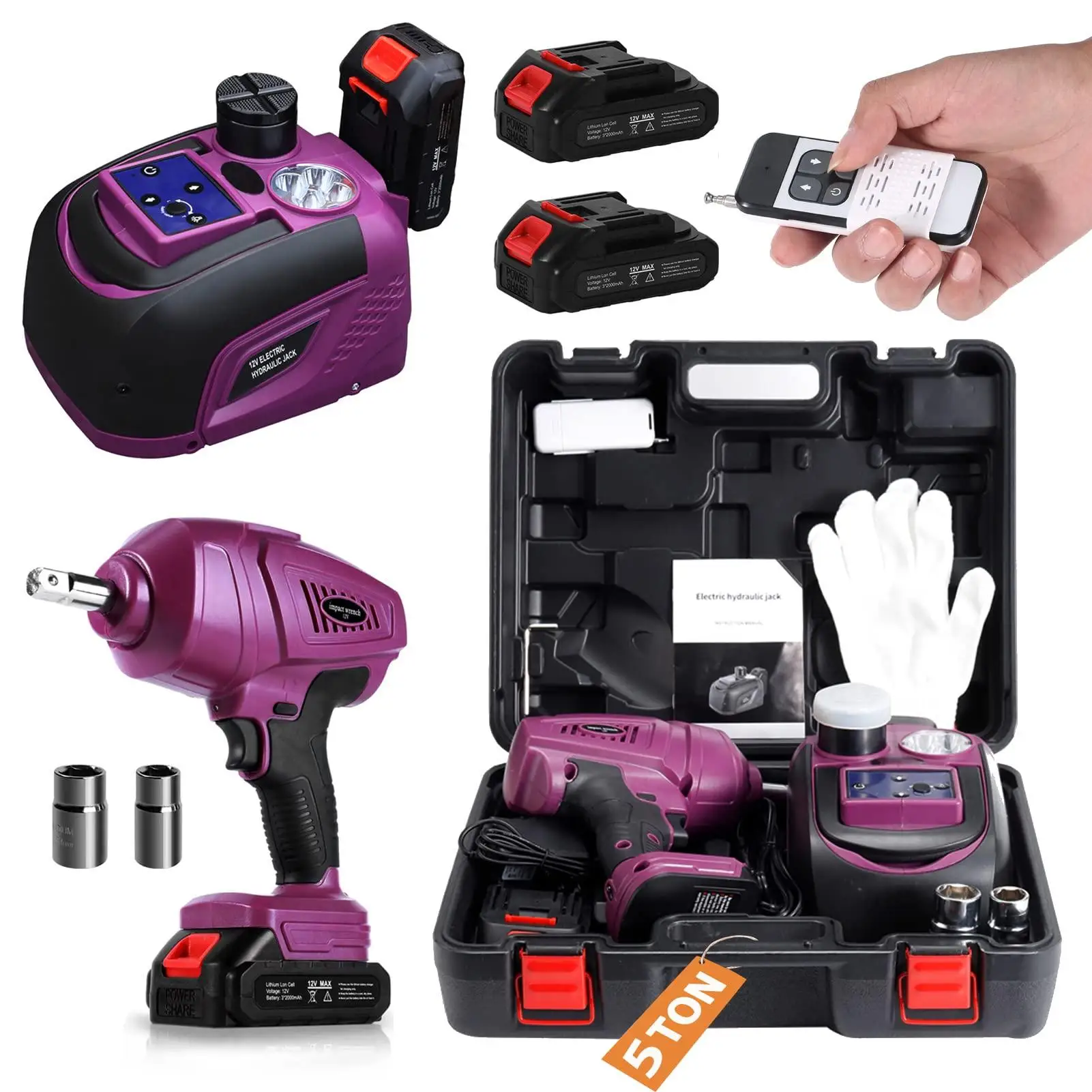 5 Ton Cordless Electric Car Hydraulic Jack with Cordless Impact Wrench 12V Electric Car Lift Floor Jack for SUV Sedans