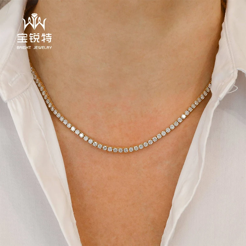 18k White Gold Diamond Necklace Cuban Link Jewelry Lab Diamond Tennis Necklace Custom Pendant