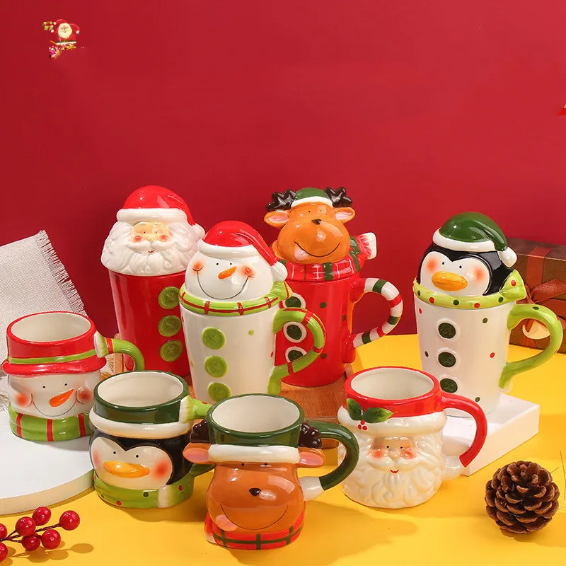 Hensin Creative cartoon mug  milk mug wholesale lovely  ceramic mugs christmas Christmas with lid milk wholesale