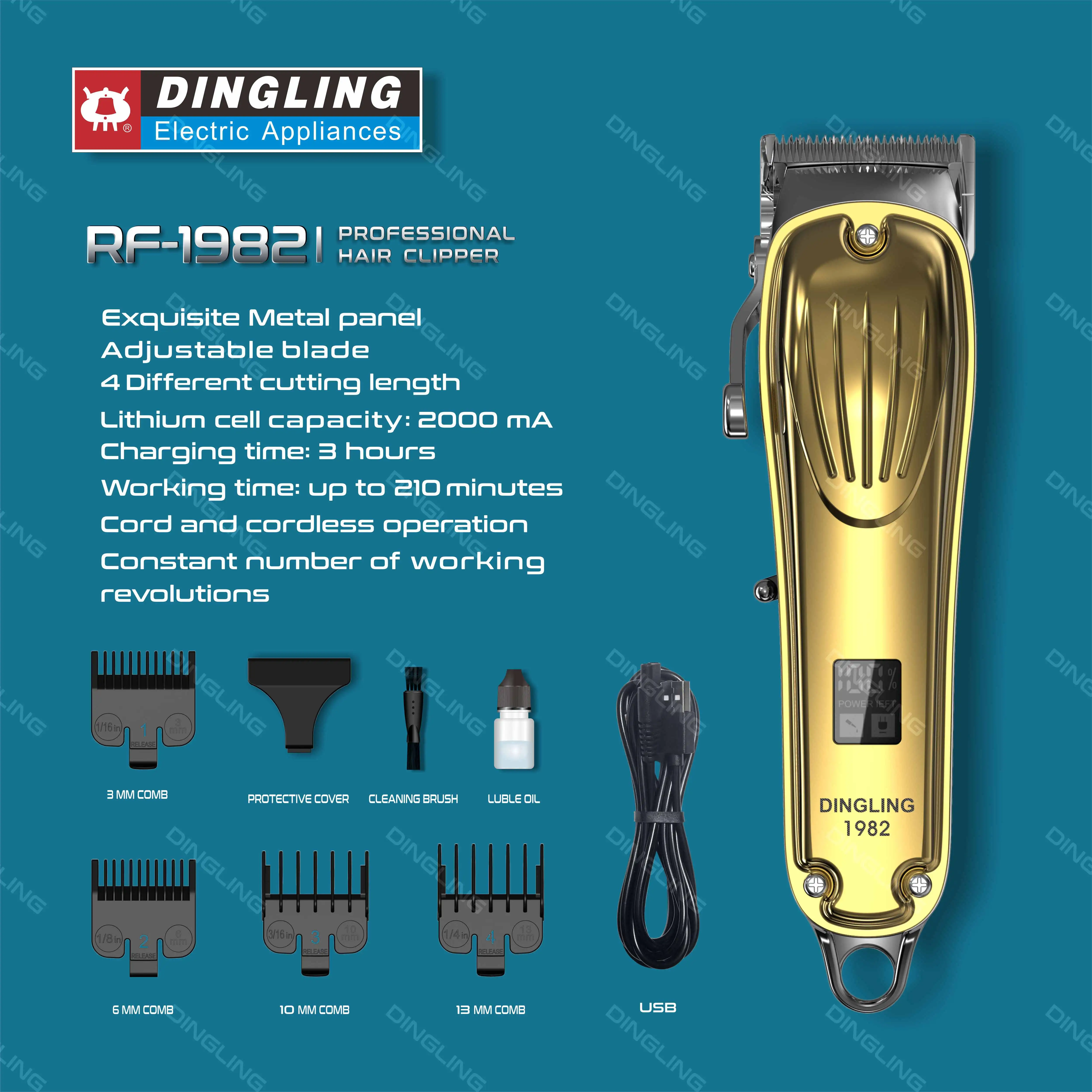 Dingling Special Design Widely Used hair clipper set rechargeable electric hair clippers