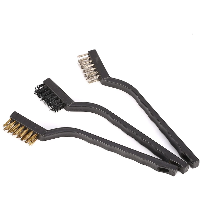 3pc Stainless Steel Copper Wire Brush Tooth Brushes Rust Scrub Remove Cleaning Tools 17cm