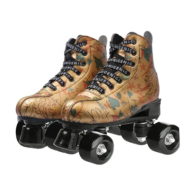 Adult double row roller skates men and women four wheel flashing PU rollerblading skating shoes