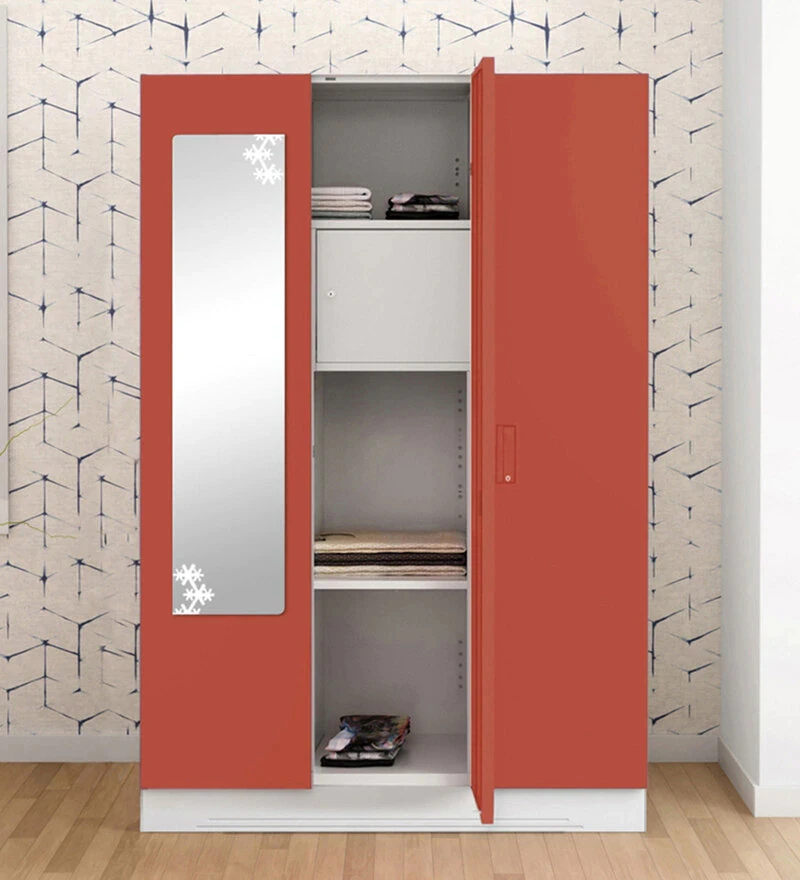 Guangzhou Foshan Factory Price Painting Steel Cupboard 3 Door Metal Customized Steel Wardrobe With Mirror