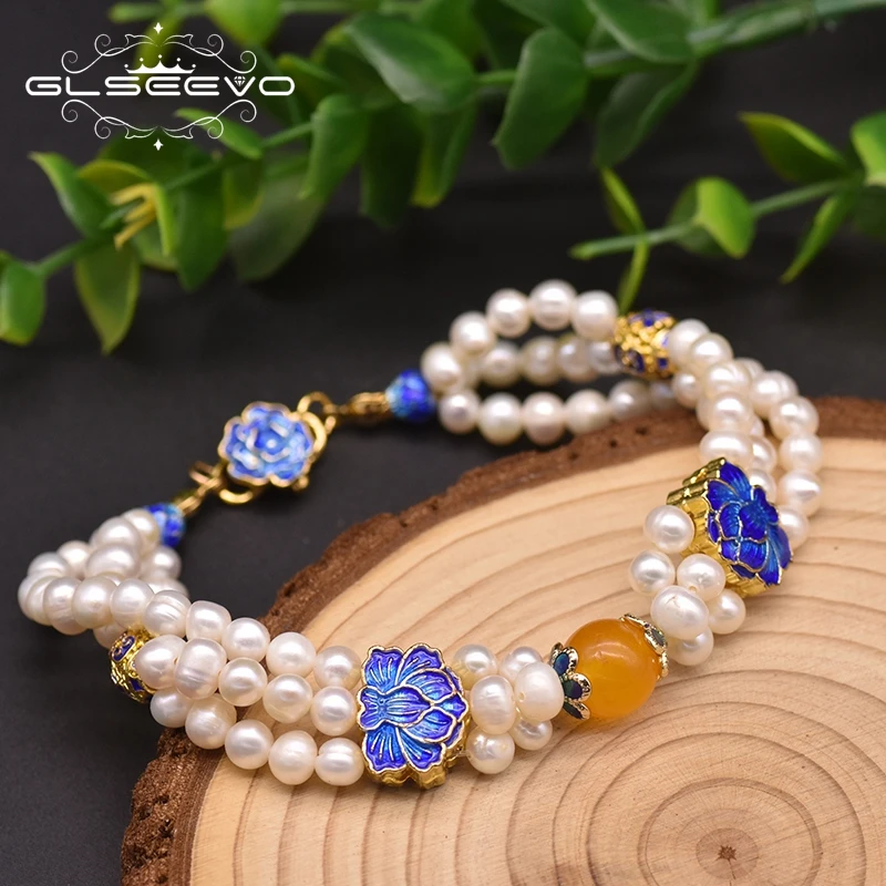 Natural Fresh Water Pearl Yellow Jade Bracelet For Women Cloisonne Original Design New Ethnic Multilayer Bracelet
