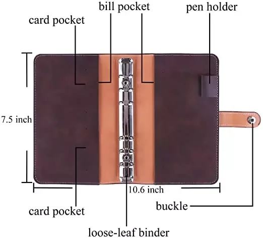 Hot Sale A6 Transparent binder pocket Waterproof loose leaf pocket Cash budget Envelope System PU Leather Notebook wallet Book
