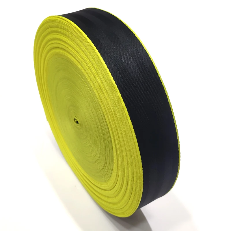 Custom Nylon 47.5mm Seat Belt Thickened Car Safety Belt Webbing Black/light yellow Give Free for Stock Webbing
