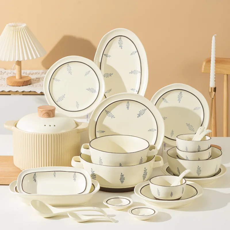 High Quality Microwave and Dishwasher Safe Kitchen Plates and Bowls Sets Ceramic Dinnerware Set