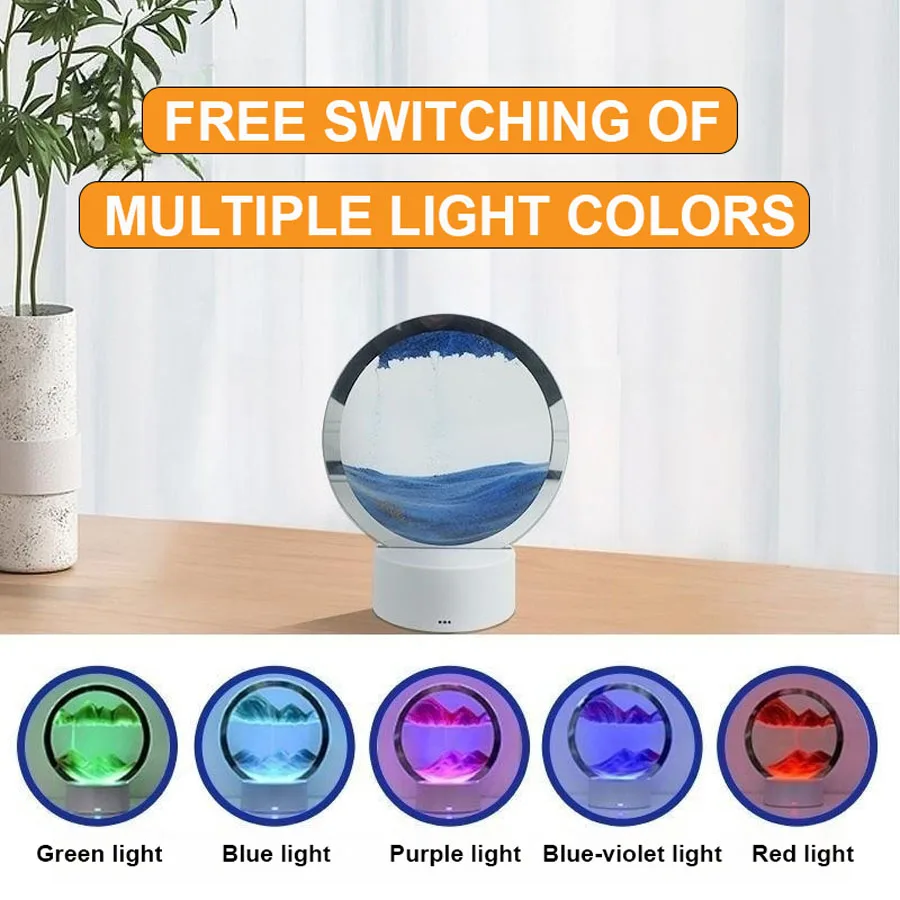 Led Quicksand Painting Table Lamp Art Bedside Night Light Round Sand Dynamic Glass Hourglass Table Lamp