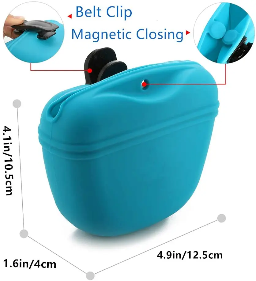 Silicone Portable Dog Treat Bag, Food Snack Dog Treat Pouch, Haversack,Pet Training Pocket with Clip and Magnetic Closing