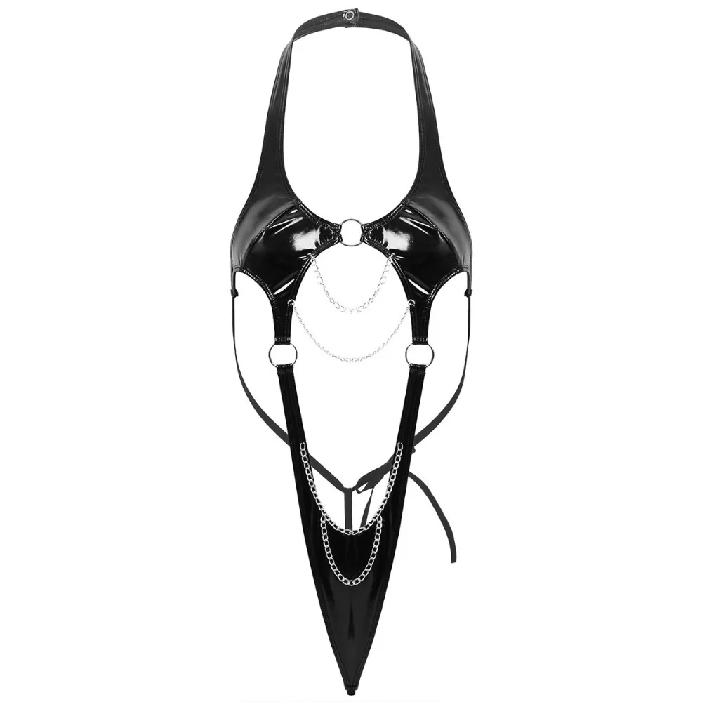 Women Sexy Leather Lingerie Bondage Crotchless Pole Dancing Bodysuit One-Piece Erotic Lingerie Set