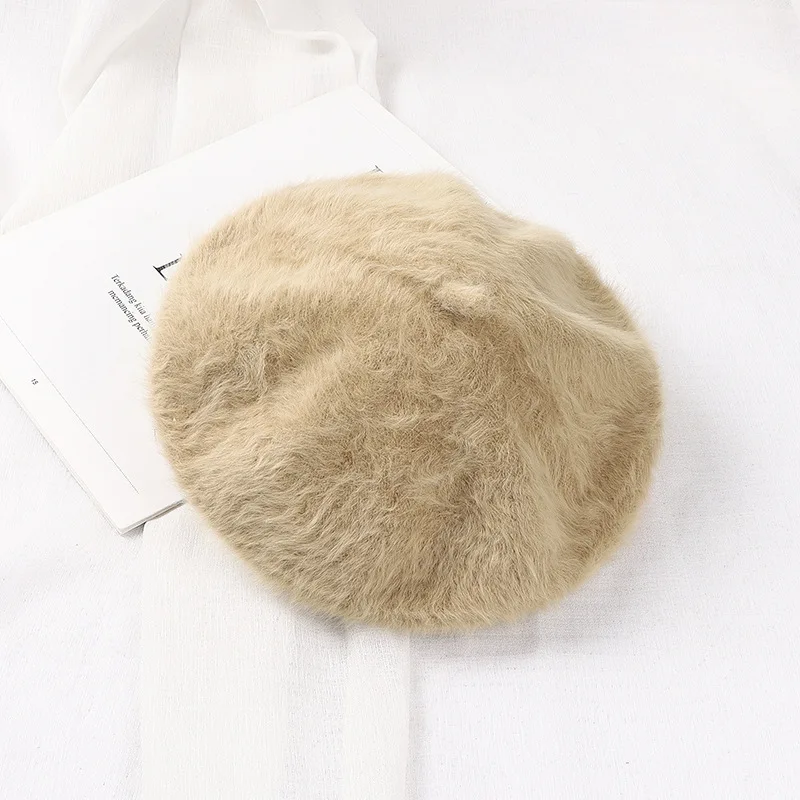 Rabbit Black Beret Hat  French Beret  Solid Color Beret Cap for Women Girls