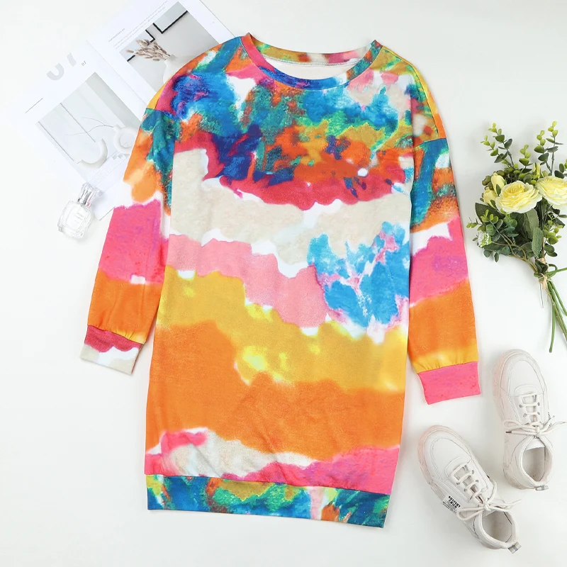 New Arrivals Fall 2022 Women Clothes Long Sleeve Tie Dye With Pocket Fall Dresses For Women
