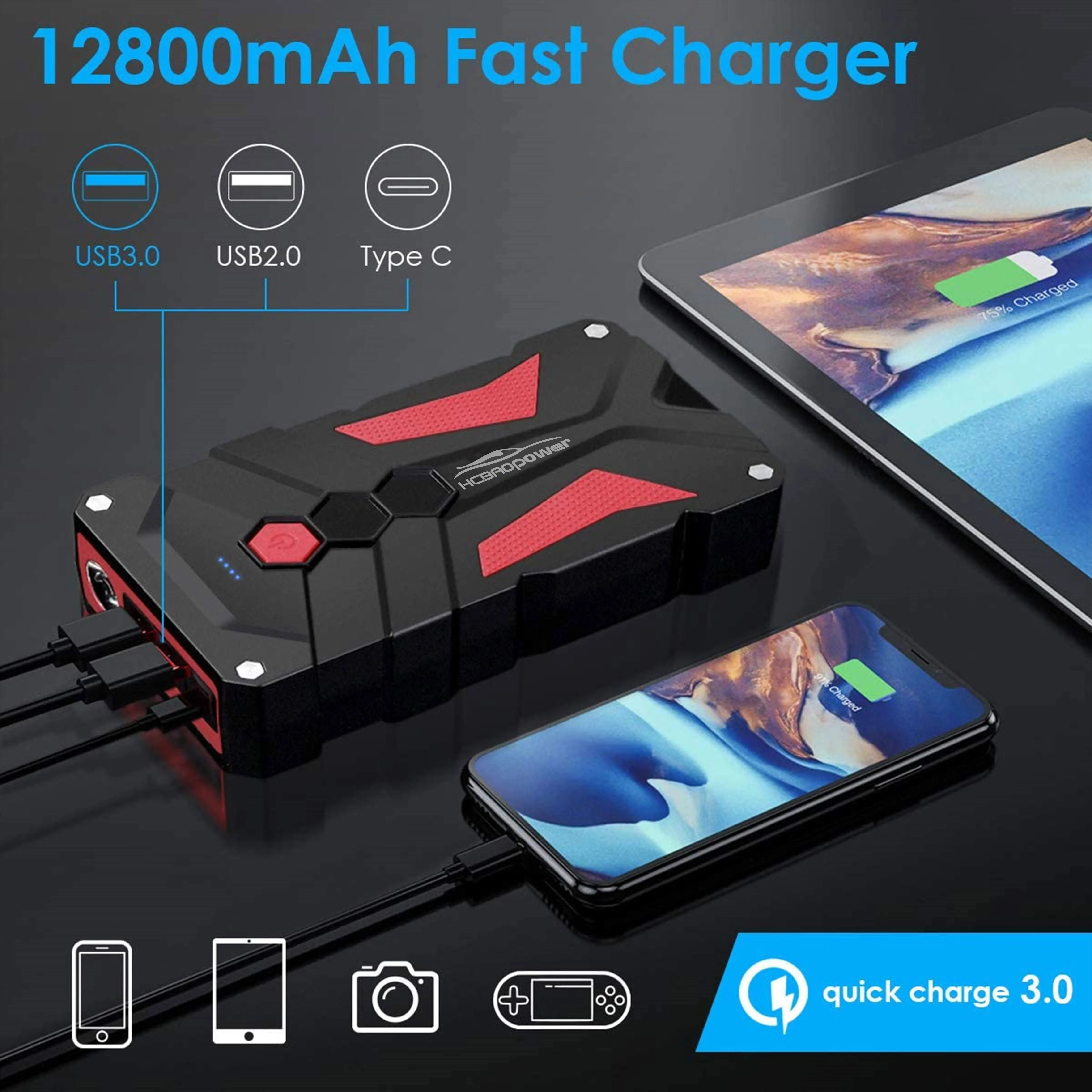 Wholesales Booster Starter 12V Jump Starter Battery 12800Mah Car Jumper Qc3.0 Portable Car Jump Starter Power Bank