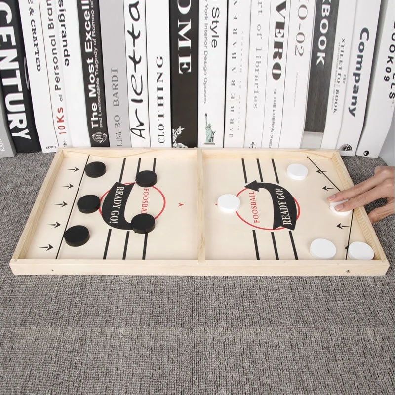 Wooden Fast Sling Puck Game Slingshot Table Desktop Battle 2 in 1 Ice Hockey Game Winner Board Games Toys