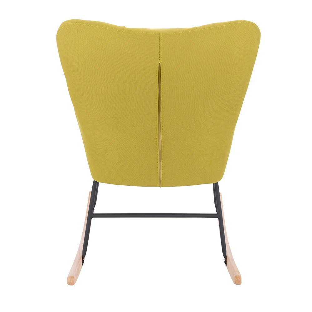 Modern Minimalist Living Room Bedroom Furniture Single Velvet Accent Chair Recliner Relax Wooden Base Rocking Chair