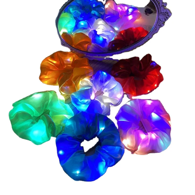 Cheapest Wholesale Led Light Colorful Satin Fashion Girls Hair Scrunchies