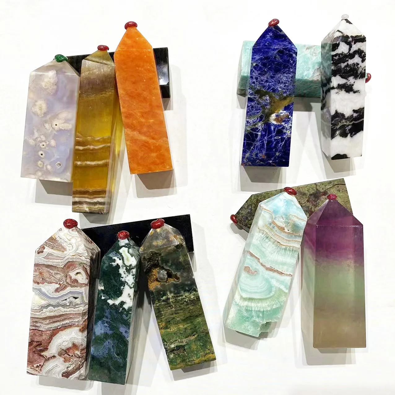 Natural Stones Energy Tetrahedron Crystal Point Agate Wand Quartz Obelisk Fluorite Tower Pillar for Decorate