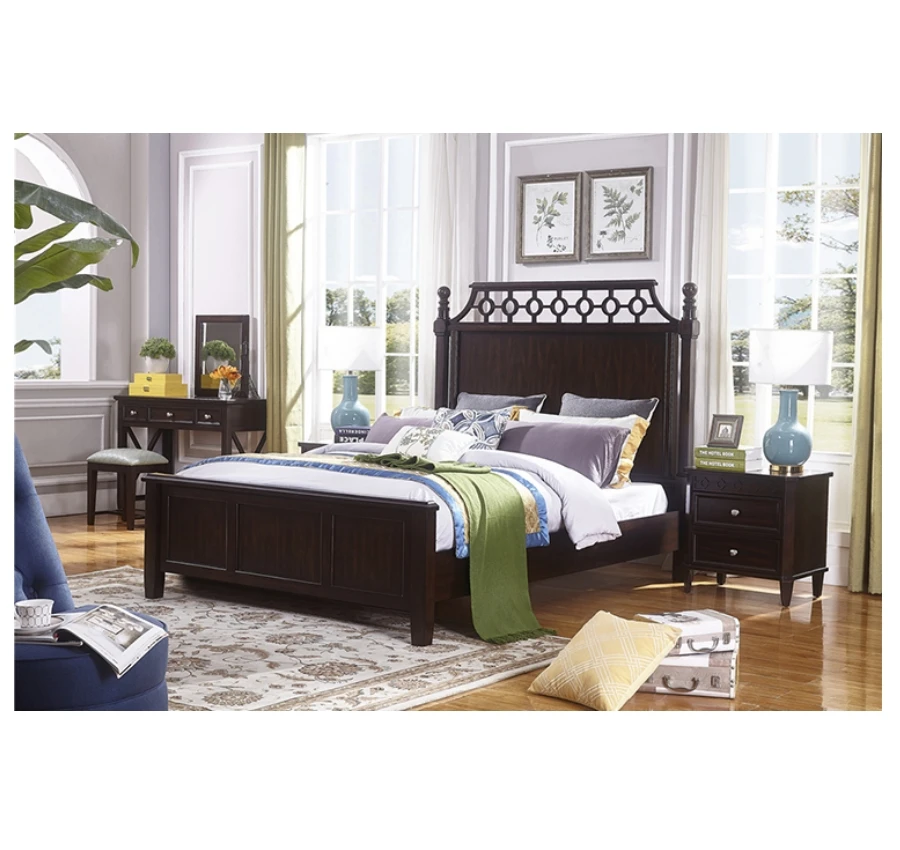 Американский Классический роскошный набор мебели для спальни из массива дерева кроватей размера «King-Size» исключительно пятизвездочных отелей wa405