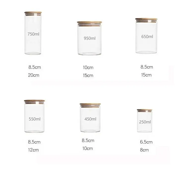 empty airtight custom glass cookie food storage jar with sealed bamboo top lid GSJ-095C