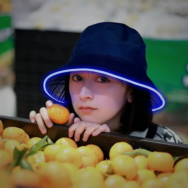 Colorful LED Bucket Hat Neon Rave Party Accessory Festival Outfit Light Up Rave Bucket Hat for Men Women Festival Hat