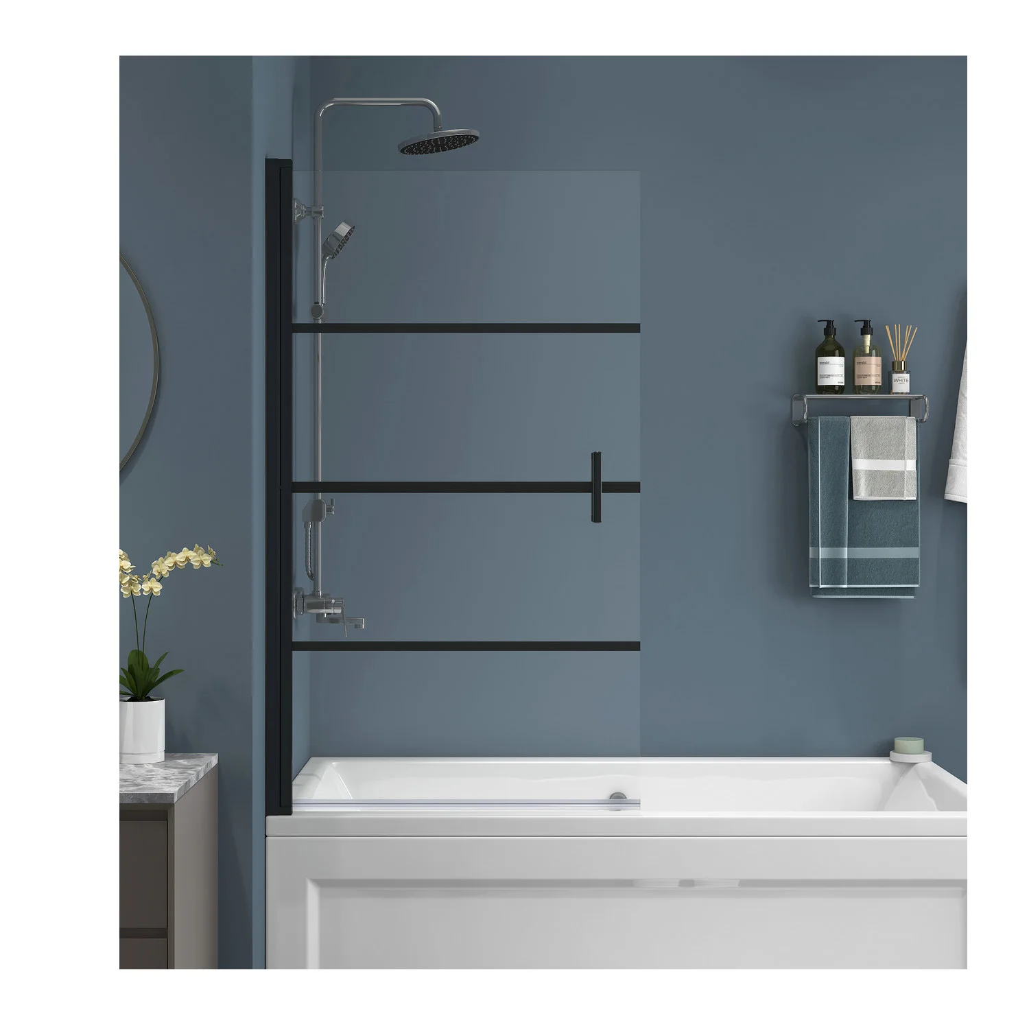 Simple design Easy Clean Foldable Free Standing Durable Tempered Glass Door Aluminium Rotating Bathroom Screen