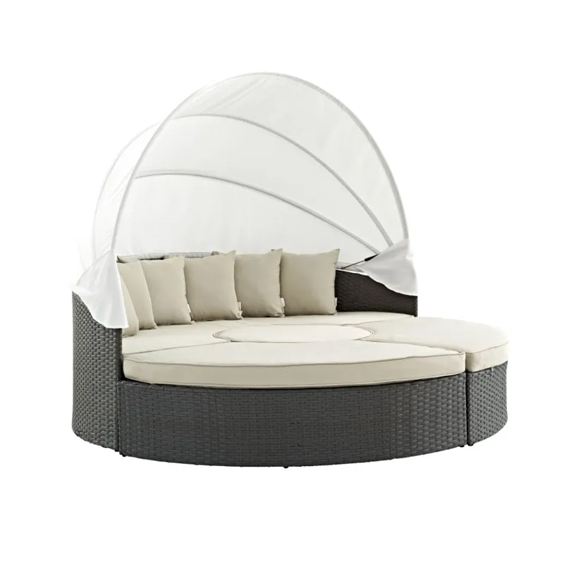 Hotel Poolside Furniture Rattan Wicker Daybed Villa Garden Furniture Leisure Sun Bed Sofa Bed