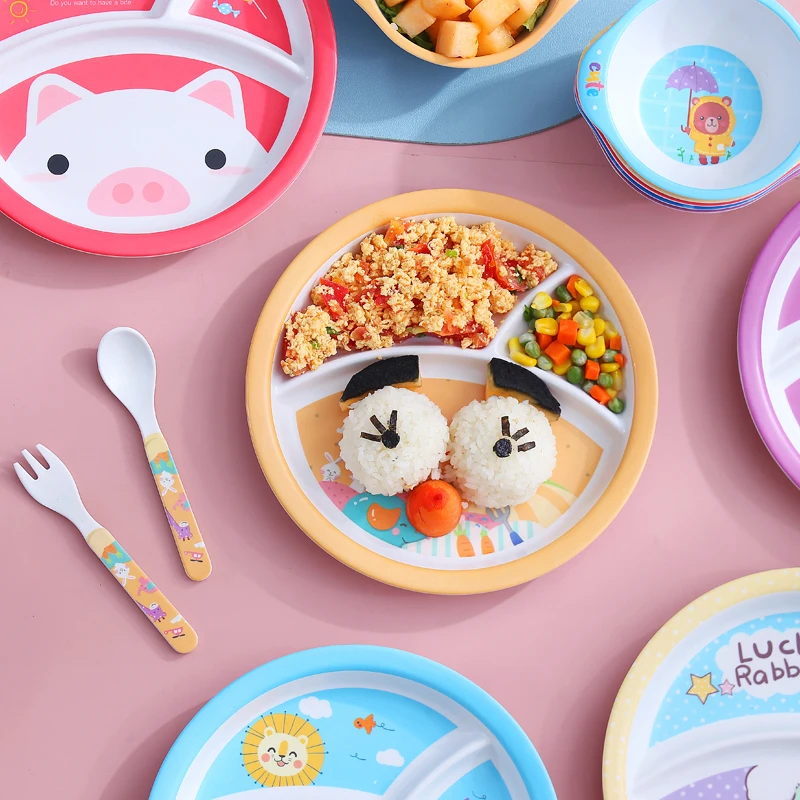 Baby Bowl Tableware Bamboo Fiber Children Kids Cutlery Sets Dinner Bamboo Fiber Baby Feeding Set