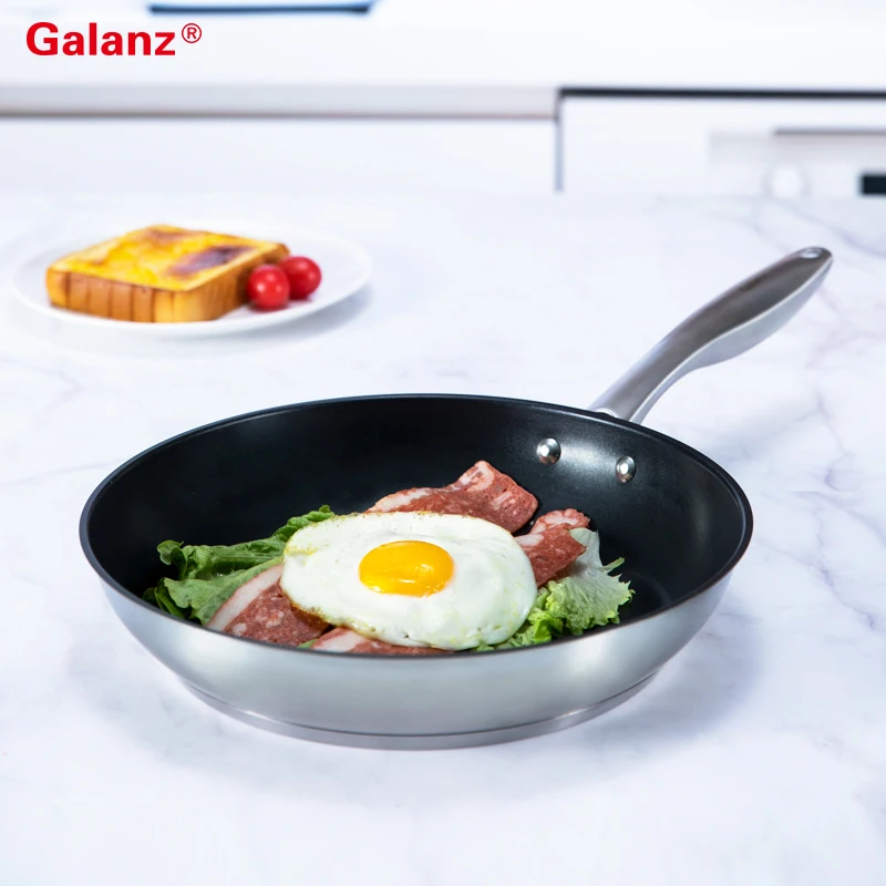 
 Нержавеющая сталь антипригарным сковороде 2802SE1 кухонной посуды из кованой карбоновой применимо к газовая плита электромагнитной печи  