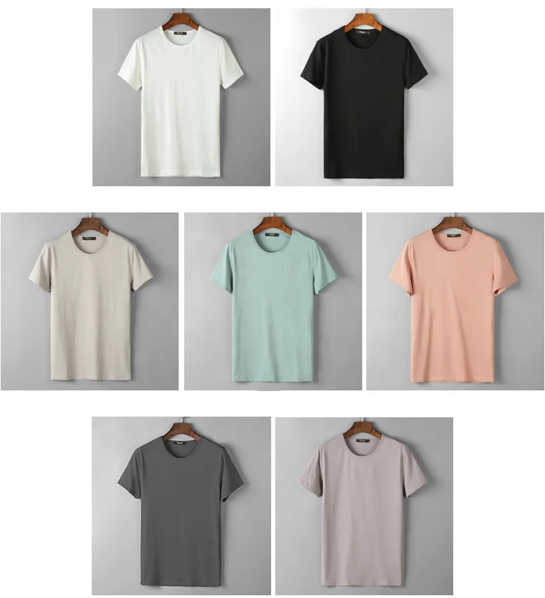 Wholesale Workout Custom Men Manufacturers Summer Streetwear Solid Color Unisex T Shirts Blank Silk Black Casual T Shirt