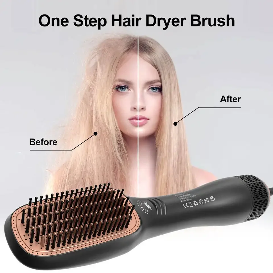 3 in 1 Hot Air Pick Electric hair brush Hair Straightener One Step Hair Dryer Scalp Treatment Unique Metal  comb teeth
