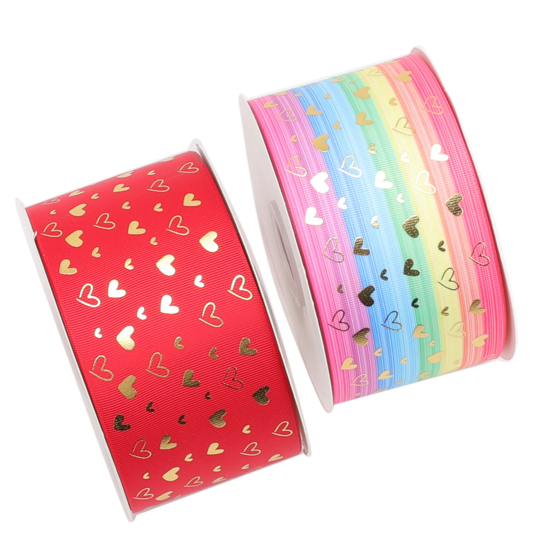 HSDRIBBON 3 inch 75MM Love heart hologram ribbon printed on grosgrain ribbon 50Yards/Roll