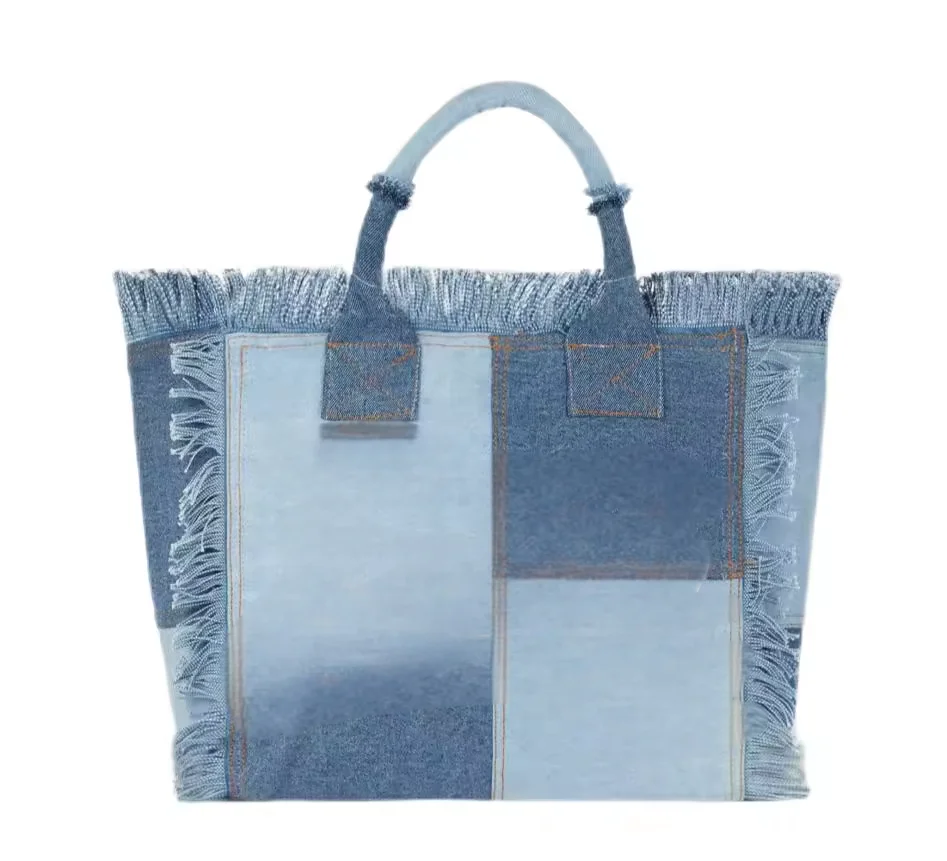 wholesale Plain canvas tote bag denim hand tote Bags beach tote Saint Barth Beach Bag with Zipper for women