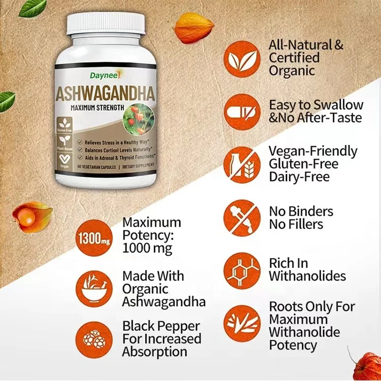 OEM/ODM ashwagandha capsule helps support the immune system naturally boosts energy & vitality magnesium ashwagandha