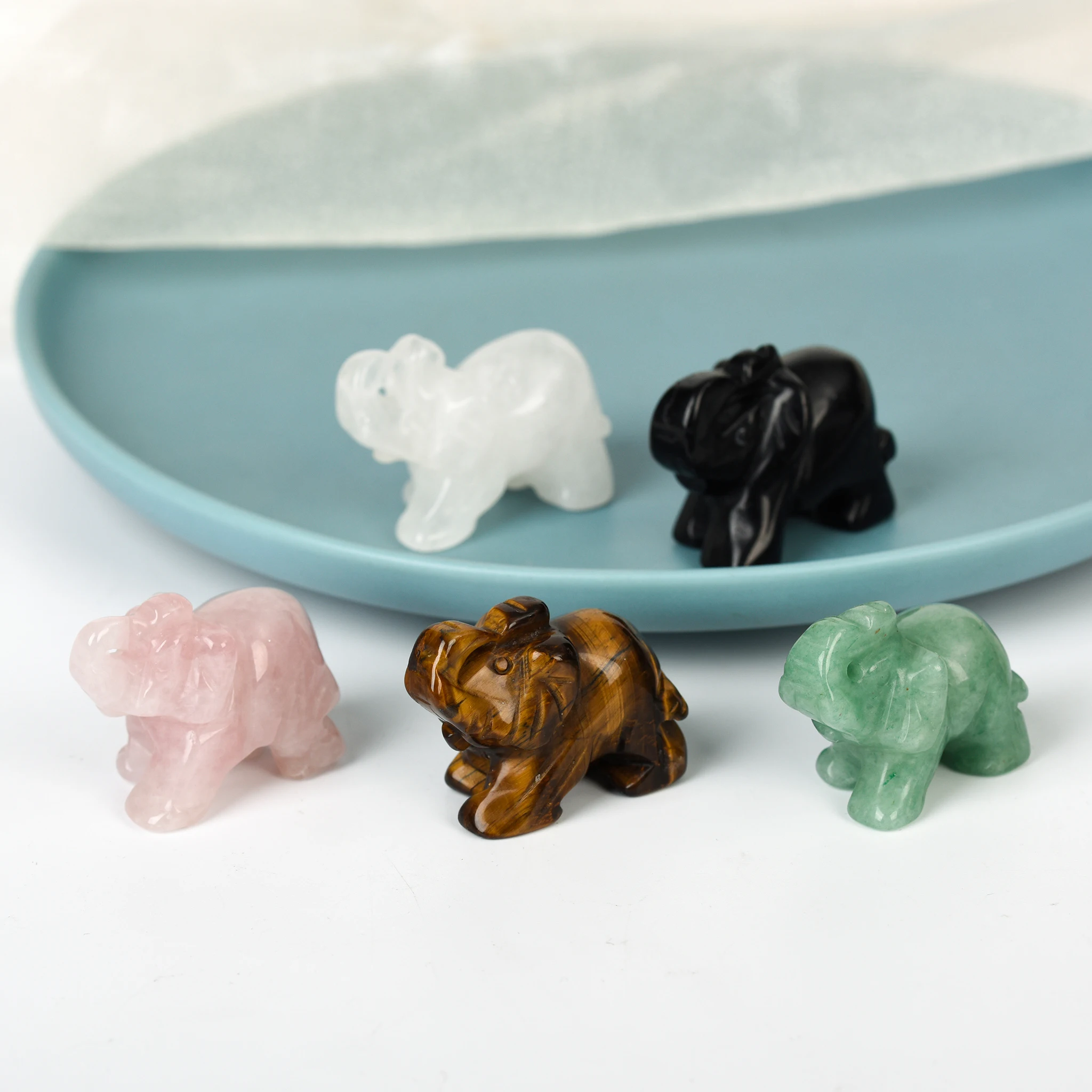 Hand Carved Natural Mixed Gem Crystal Animal Healing Carving Elephant For Home Decoration